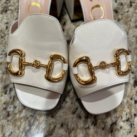 Gucci Horsebit Peep Toe Sandal Slide Block Heel Mules size 36 - Picture 13 of 16